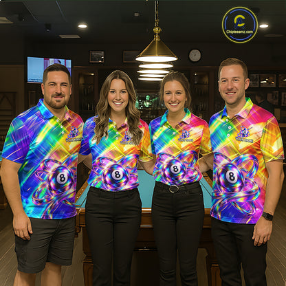 Personalized Holographic 8-Ball Pool Billiard Jersey For Men Rainbow Billiard Team Tournament Shirt NYN4797