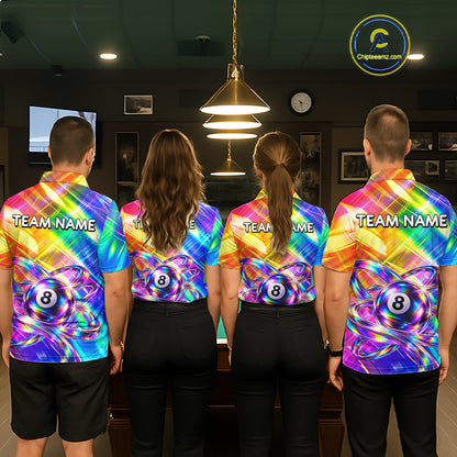 Personalized Holographic 8-Ball Pool Billiard Jersey For Men Rainbow Billiard Team Tournament Shirt NYN4797