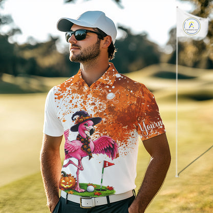 Halloween Mens Golf Polo Shirt Custom Flamingo Orange Splatter Halloween Golf Clothing Shirts NYN4809