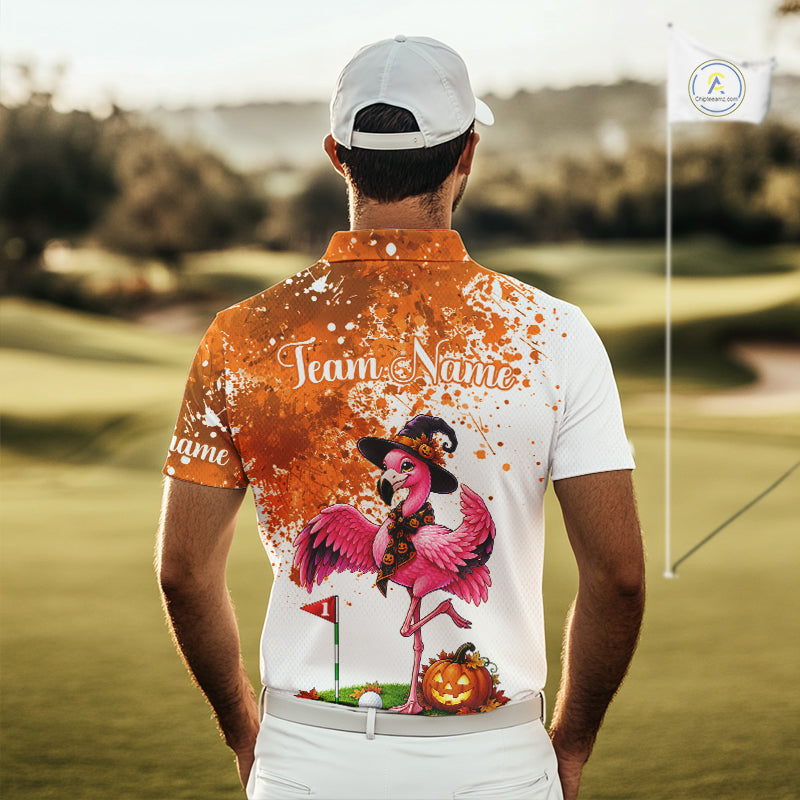 Halloween Mens Golf Polo Shirt Custom Flamingo Orange Splatter Halloween Golf Clothing Shirts NYN4809