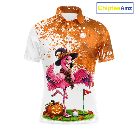 Halloween Mens Golf Polo Shirt Custom Flamingo Orange Splatter Halloween Golf Clothing Shirts NYN4809
