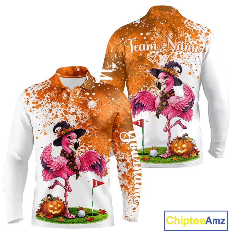 Halloween Mens Golf Polo Shirt Custom Flamingo Orange Splatter Halloween Golf Clothing Shirts NYN4809