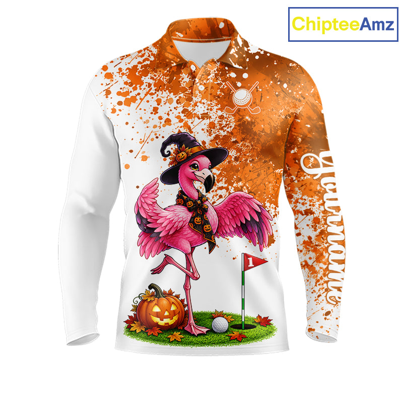 Halloween Mens Golf Polo Shirt Custom Flamingo Orange Splatter Halloween Golf Clothing Shirts NYN4809