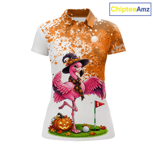 Halloween Womens Golf Polo Shirt Custom Flamingo Orange Splatter Halloween Golf Clothing Shirts NYN4809