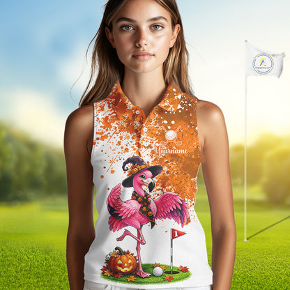 Halloween Womens Golf Sleeveless Polo Shirt Custom Flamingo Orange Splatter Halloween Golf Clothing Shirts NYN4809