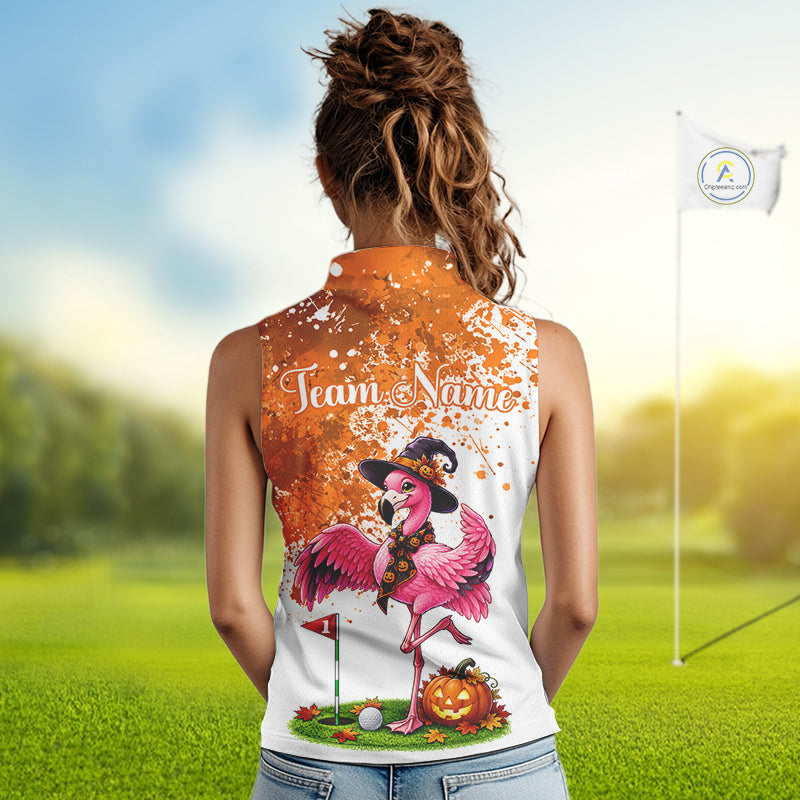 Halloween Womens Golf Sleeveless Polo Shirt Custom Flamingo Orange Splatter Halloween Golf Clothing Shirts NYN4809
