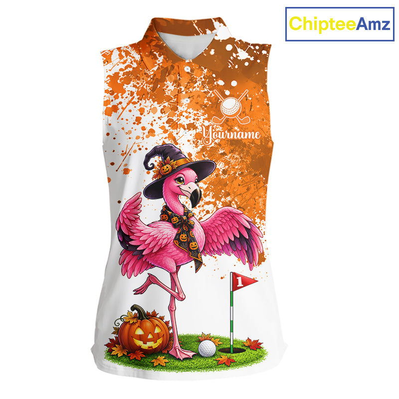 Halloween Womens Golf Sleeveless Polo Shirt Custom Flamingo Orange Splatter Halloween Golf Clothing Shirts NYN4809