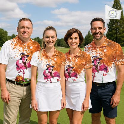 Halloween Mens Golf Polo Shirt Custom Flamingo Orange Splatter Halloween Golf Clothing Shirts NYN4809