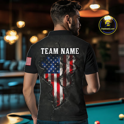Smoke US Flag Smoke Billiard Polo & 1/4-Zip For Men Custom Patriotic 8 Ball Pool Team Jersey NYN3045