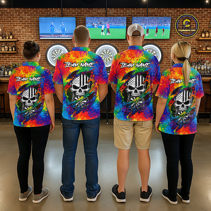 Colorful Splatter Torn Dart Shirt Custom US Flag Skull Darts Team Outfits For Women, Darts Gifts NYN4072