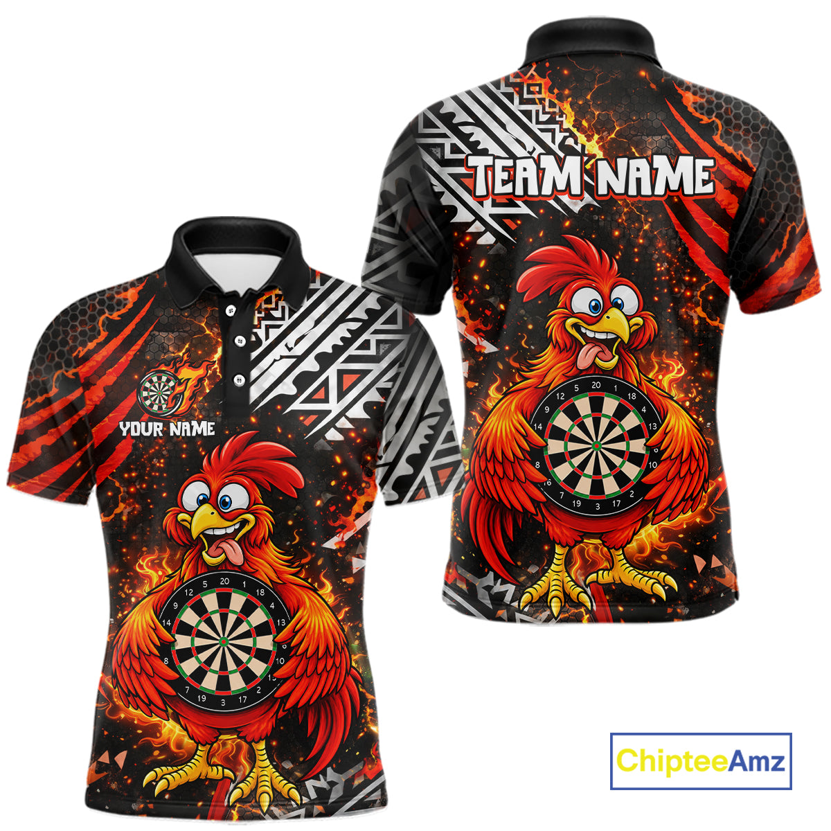 Custom Name Funny Dart Shirt For Men Personalized Crazy Rooster Fire Darts Team Uniform Jersey NYN4425