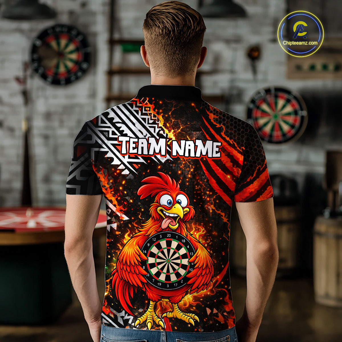 Custom Name Funny Dart Shirt For Men Personalized Crazy Rooster Fire Darts Team Uniform Jersey NYN4425