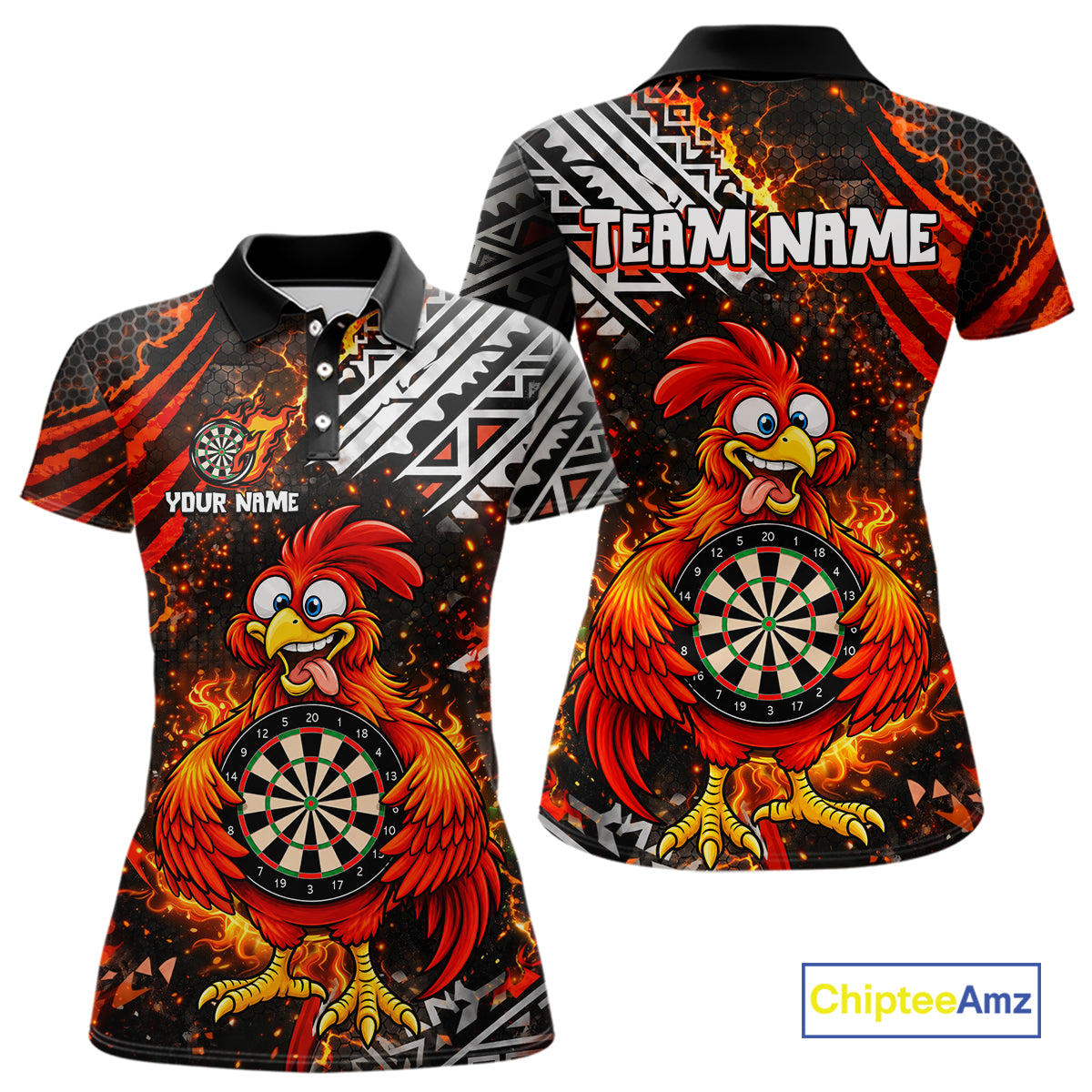 Custom Name Funny Dart Shirt For Women Personalized Crazy Rooster Fire Darts Team Uniform Jersey NYN4425