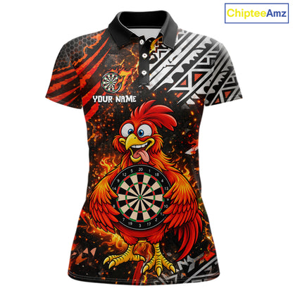 Custom Name Funny Dart Shirt For Women Personalized Crazy Rooster Fire Darts Team Uniform Jersey NYN4425