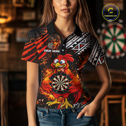 Custom Name Funny Dart Shirt For Women Personalized Crazy Rooster Fire Darts Team Uniform Jersey NYN4425