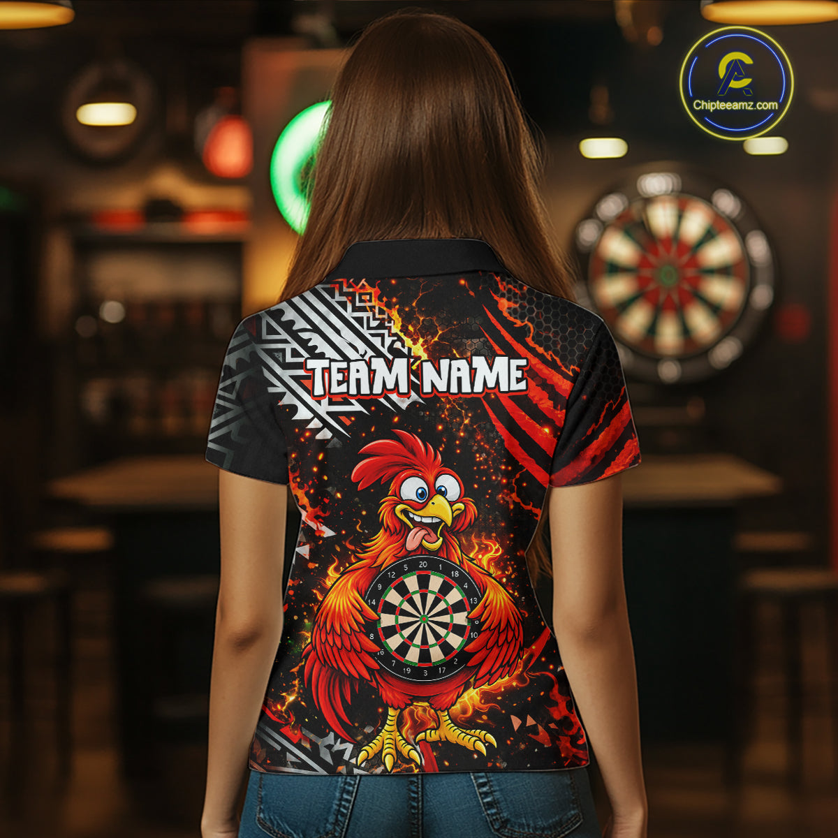 Custom Name Funny Dart Shirt For Women Personalized Crazy Rooster Fire Darts Team Uniform Jersey NYN4425
