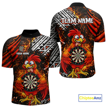 Custom Name Funny Dart Shirt For Men Personalized Crazy Rooster Fire Darts Team Uniform Jersey NYN4425