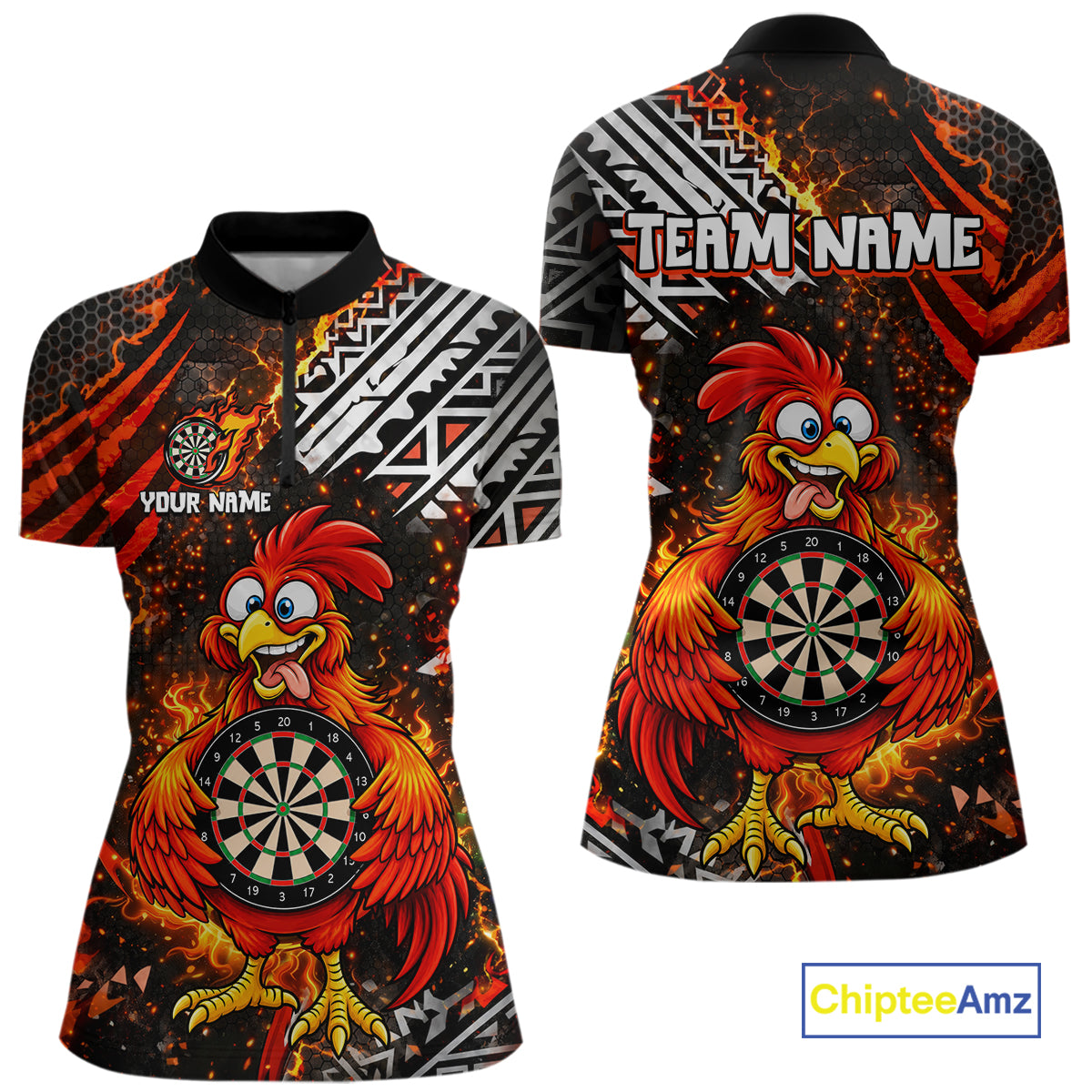 Custom Name Funny Dart Shirt For Women Personalized Crazy Rooster Fire Darts Team Uniform Jersey NYN4425
