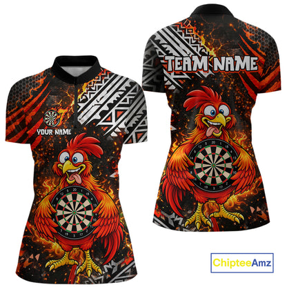 Custom Name Funny Dart Shirt For Women Personalized Crazy Rooster Fire Darts Team Uniform Jersey NYN4425