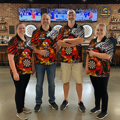 Custom Name Funny Dart Shirt For Men Personalized Crazy Rooster Fire Darts Team Uniform Jersey NYN4425