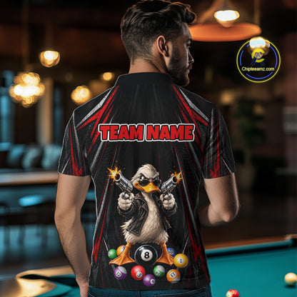 Grunge Duck Gun 8 Ball Mens Billiard Polo Shirts Custom Black And Red Funny Billiard Team Apparel NYN4818