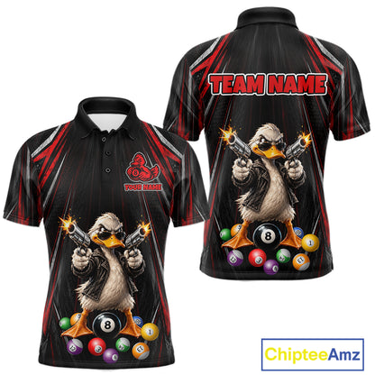 Grunge Duck Gun 8 Ball Mens Billiard Polo Shirts Custom Black And Red Funny Billiard Team Apparel NYN4818