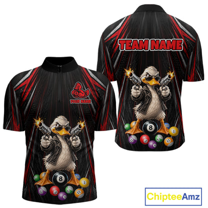 Grunge Duck Gun 8 Ball Mens Billiard Polo Shirts Custom Black And Red Funny Billiard Team Apparel NYN4818