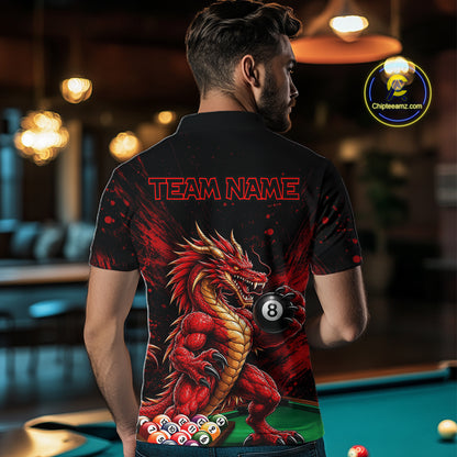 Custom Red Grunge Dragon 8 Ball Billiard Pool Shirt For Men Funny Billiard Team Jersey NYN4819