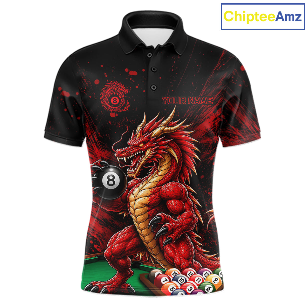 Custom Red Grunge Dragon 8 Ball Billiard Pool Shirt For Men Funny Billiard Team Jersey NYN4819