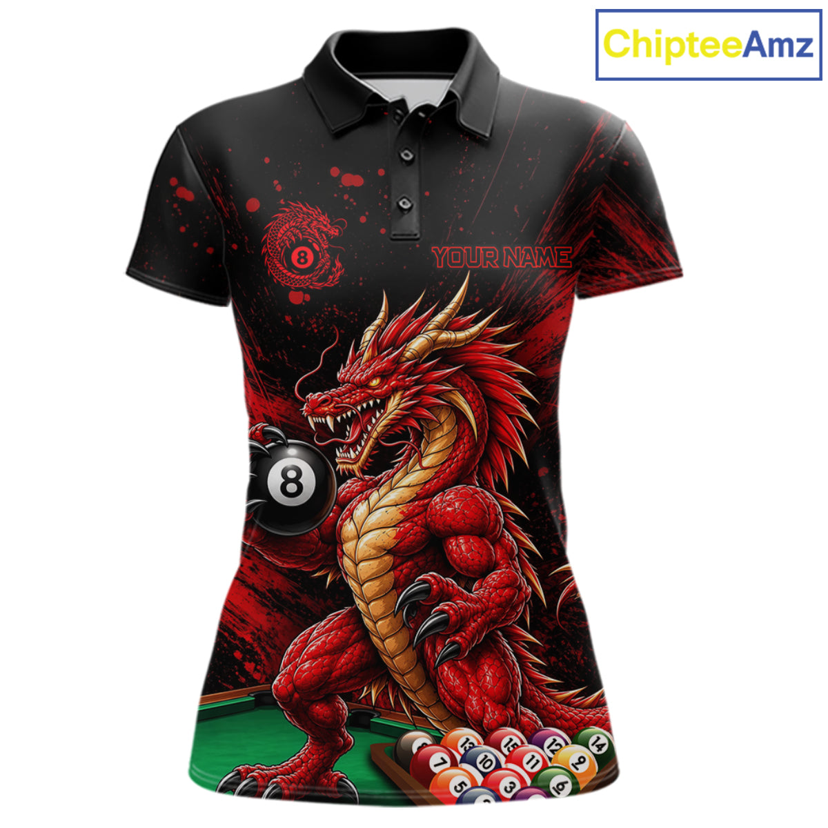 Custom Red Grunge Dragon 8 Ball Billiard Pool Shirt For Women Funny Billiard Team Jersey NYN4819