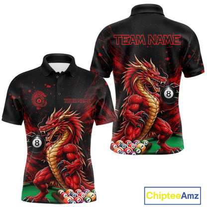 Custom Red Grunge Dragon 8 Ball Billiard Pool Shirt For Men Funny Billiard Team Jersey NYN4819