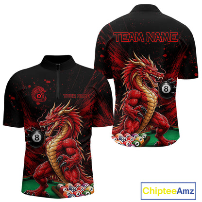 Custom Red Grunge Dragon 8 Ball Billiard Pool Shirt For Men Funny Billiard Team Jersey NYN4819