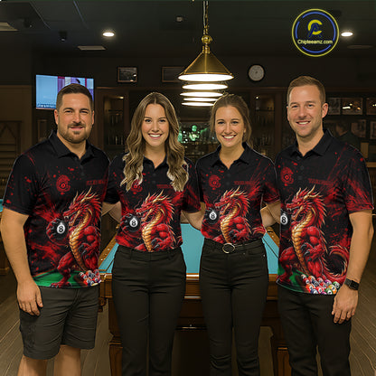 Custom Red Grunge Dragon 8 Ball Billiard Pool Shirt For Men Funny Billiard Team Jersey NYN4819