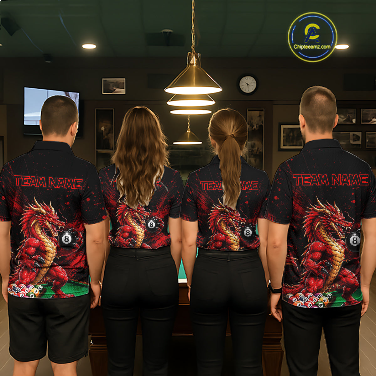 Custom Red Grunge Dragon 8 Ball Billiard Pool Shirt For Men Funny Billiard Team Jersey NYN4819