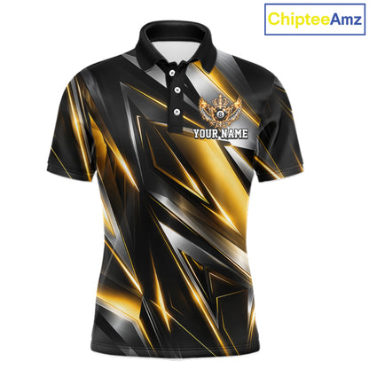 Custom  Crown 8 Ball Wings Billiard Polo 1/4-Zip Shirt For Men Silver & Gold Billiard Pool Team Jersey NYN4825