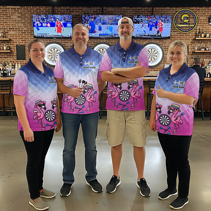 Custom Funny Pink Couple Flamingo Custom Dart Polo Shirts For Women Dart Team Jerseys NYN2187