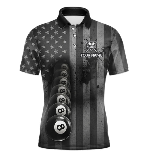 Grunge US Flag Blur 8 Ball Pool Billiard Team Shirt For Men Custom Patriotic Billiards Ball Attire NYN2470