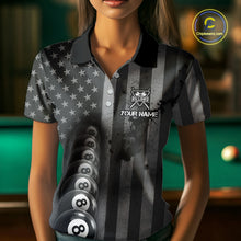 Load image into Gallery viewer, Grunge US Flag Blur 8 Ball Pool Billiard Team Shirt For Women Custom Patriotic Billiards Ball Attire NYN2470