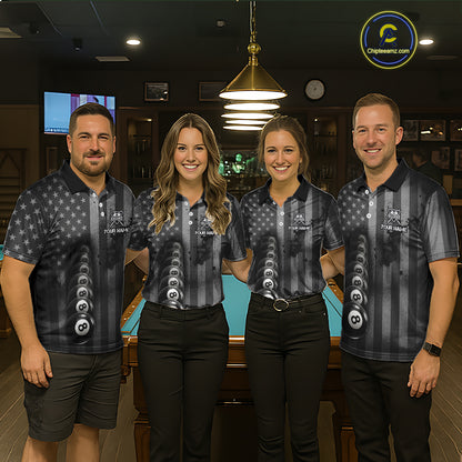 Grunge US Flag Blur 8 Ball Pool Billiard Team Shirt For Men Custom Patriotic Billiards Ball Attire NYN2470
