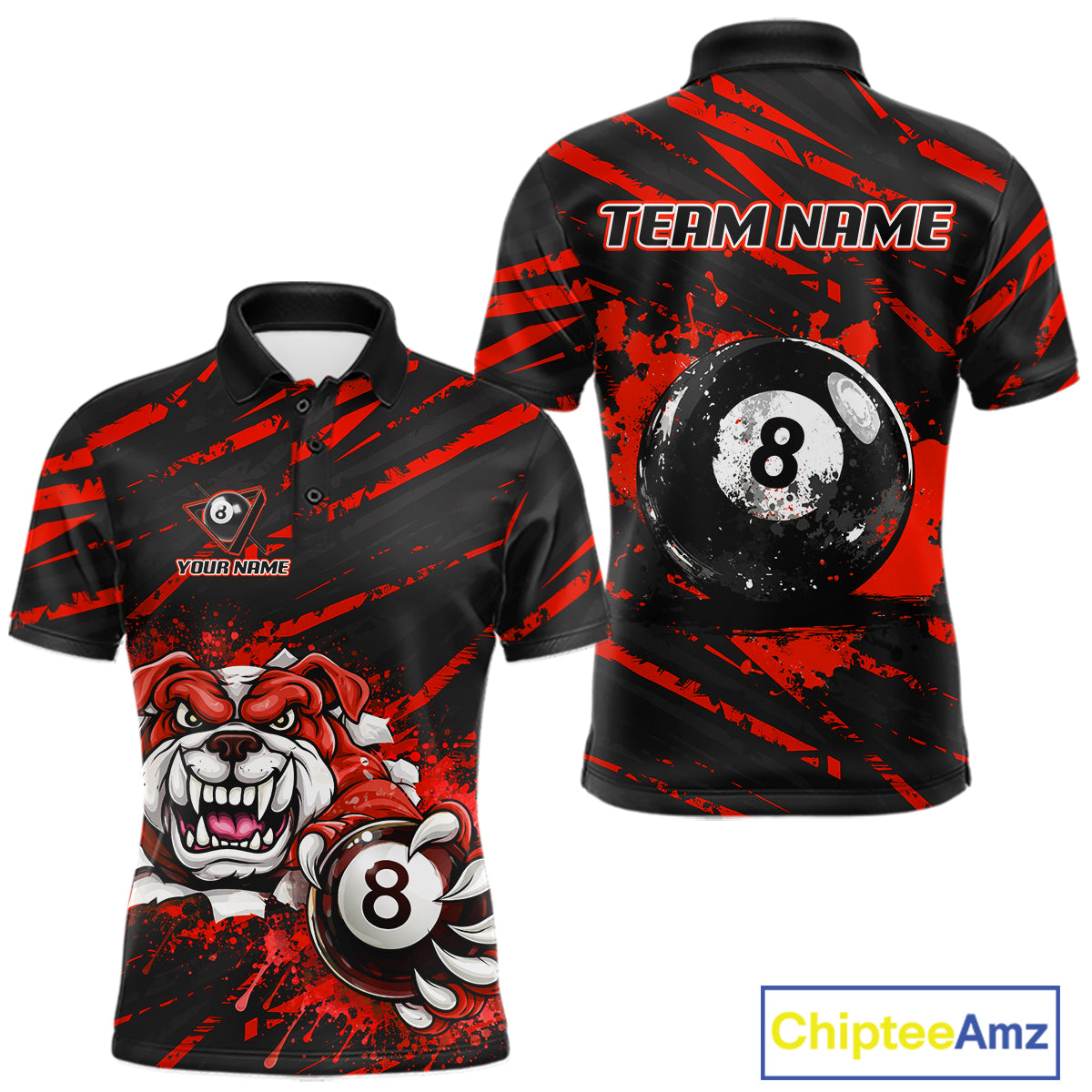 Red Splatter Ball 8 Billiard Jerseys For Men Custom Funny Bulldog Billiard Team Jersey NYN2828
