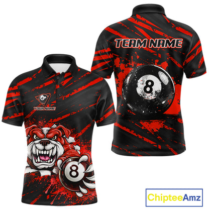 Red Splatter Ball 8 Billiard Jerseys For Men Custom Funny Bulldog Billiard Team Jersey NYN2828