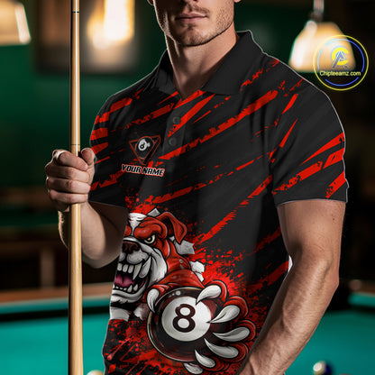Red Splatter Ball 8 Billiard Jerseys For Men Custom Funny Bulldog Billiard Team Jersey NYN2828