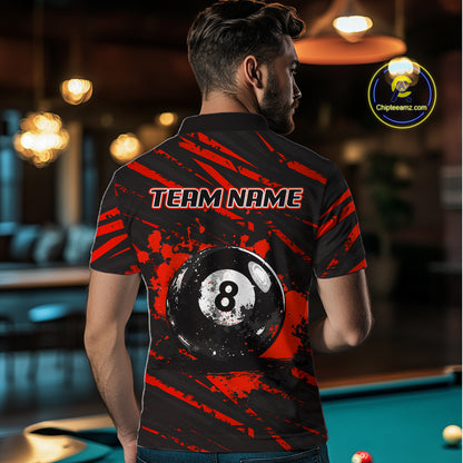Red Splatter Ball 8 Billiard Jerseys For Men Custom Funny Bulldog Billiard Team Jersey NYN2828