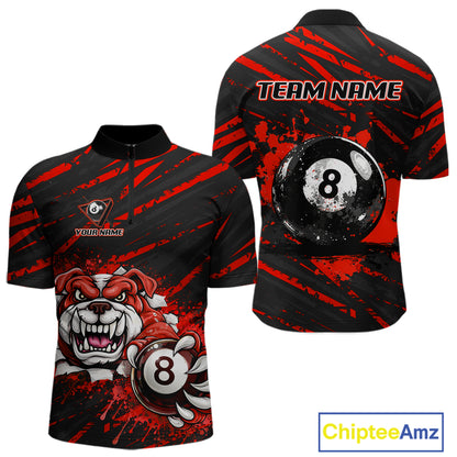 Red Splatter Ball 8 Billiard Jerseys For Men Custom Funny Bulldog Billiard Team Jersey NYN2828