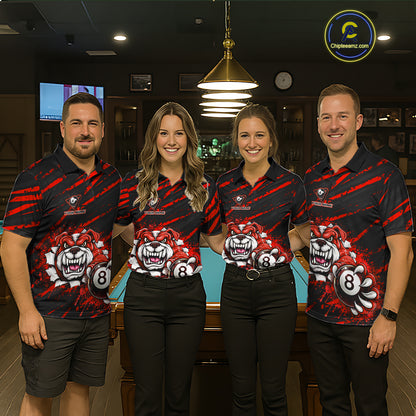 Red Splatter Ball 8 Billiard Jerseys For Women Custom Funny Bulldog Billiard Team Jersey NYN2828