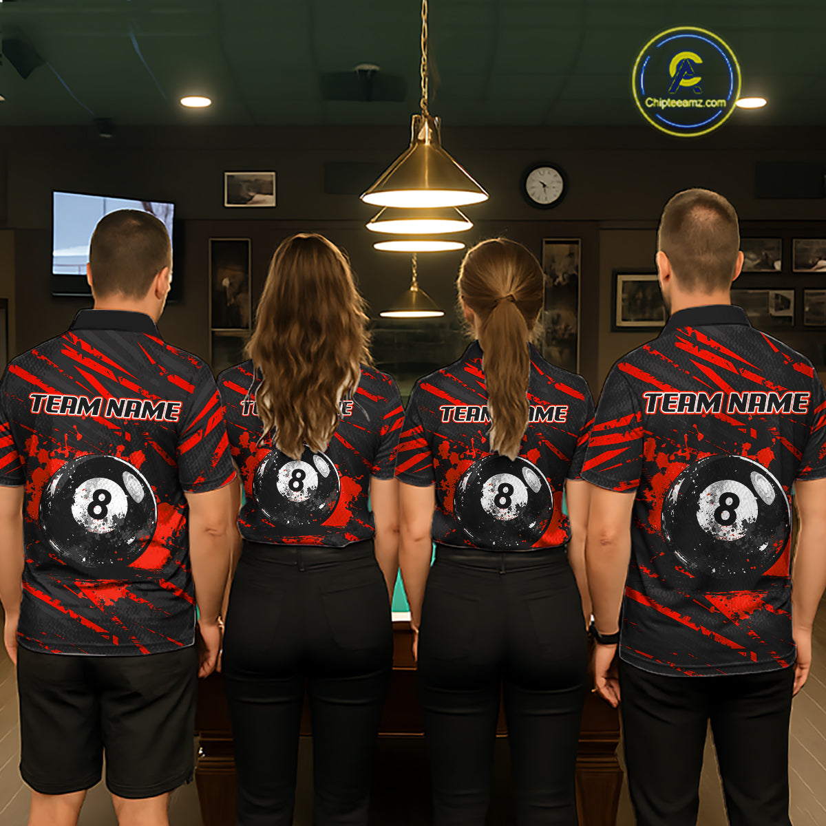 Red Splatter Ball 8 Billiard Jerseys For Women Custom Funny Bulldog Billiard Team Jersey NYN2828