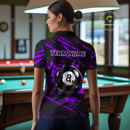 Purple Splatter Ball 8 Billiard Jerseys For Women Custom Funny Bulldog Billiard Team Jersey NYN2829