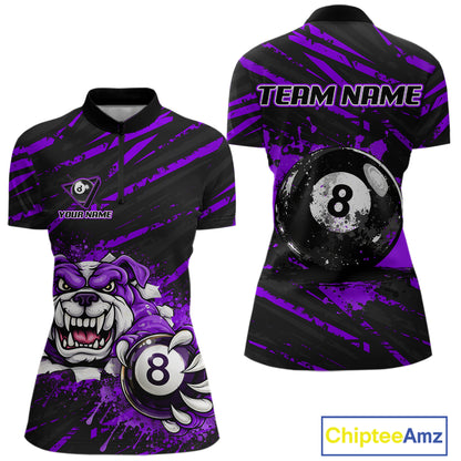 Purple Splatter Ball 8 Billiard Jerseys For Women Custom Funny Bulldog Billiard Team Jersey NYN2829