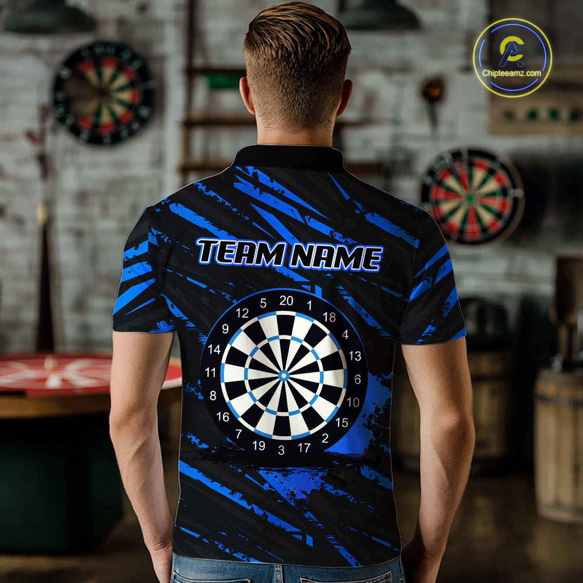 Blue Splatter Dart Polo & Quarter-Zip Shirt For Men Custom Funny Bulldog Darts Team Jersey NYN2830