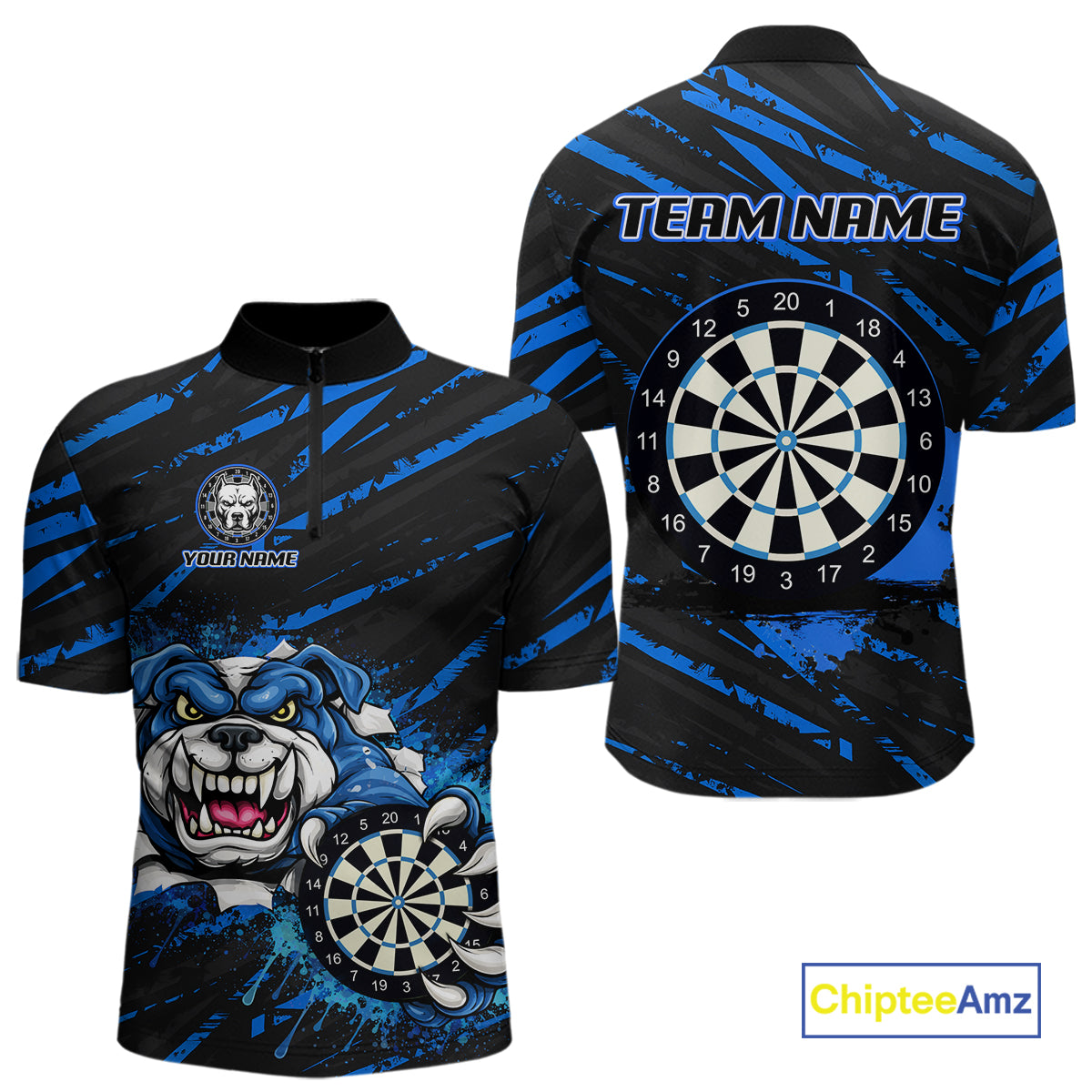Blue Splatter Dart Polo & Quarter-Zip Shirt For Men Custom Funny Bulldog Darts Team Jersey NYN2830